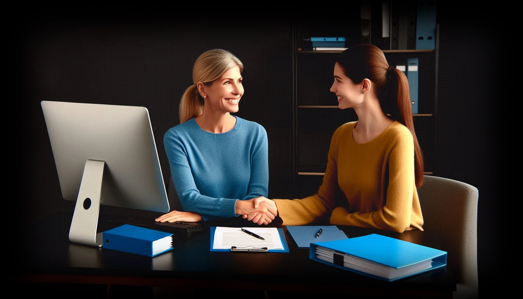 Zwei Frau reichen sich die Hand